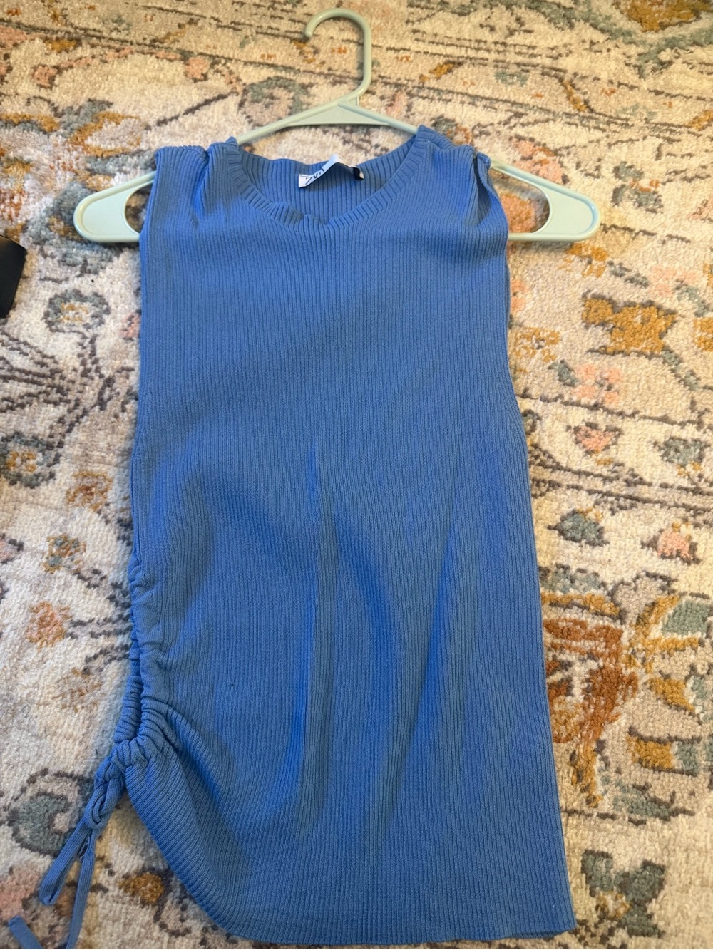 Zara Ribbed Knit Light Blue Crewneck Top